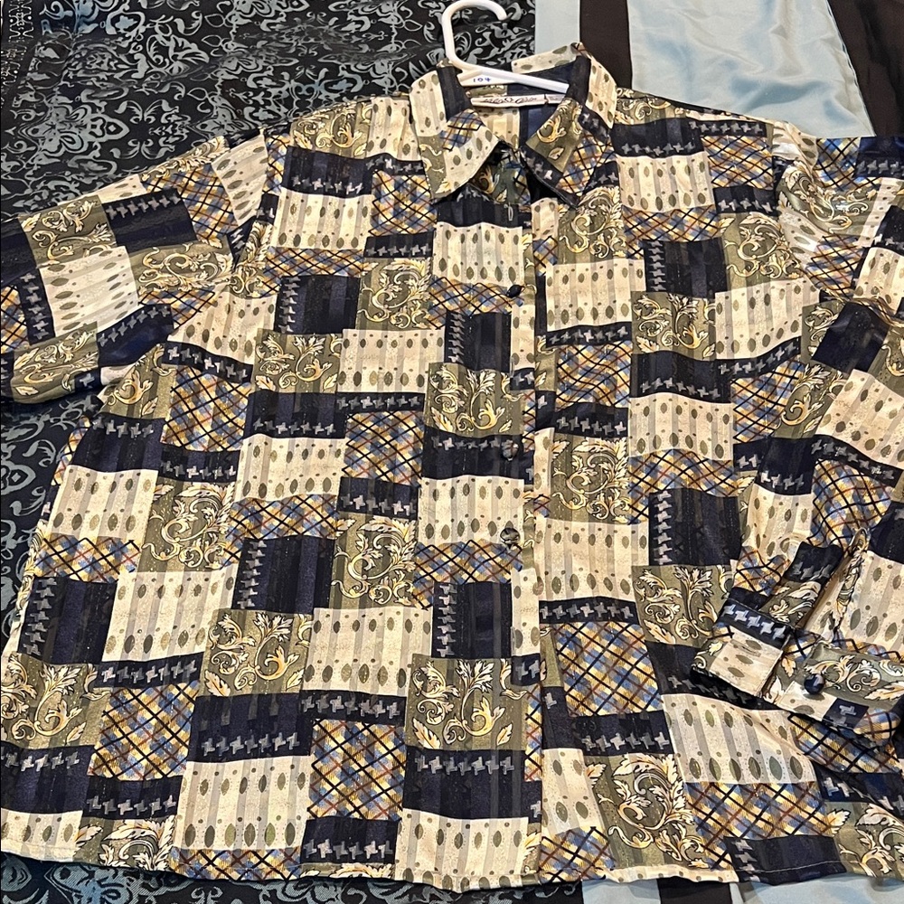 Yves St. Clair Multicolor Patchwork Button Down S… - image 2